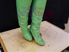 Heels Bootjob in Green Knee Boots (2 POVs) with TamyStarly - Ballbusting, Stomping, CBT, Trampling, Femdom, Shoejob