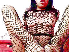 Erotic wore in fishnet lingerie masturbates you with her feet - EsdeathPorn 